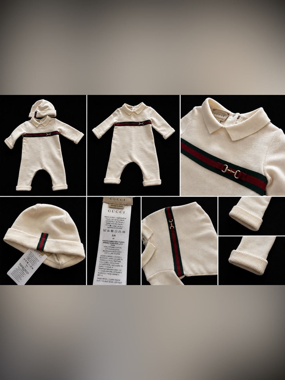 Gucci Baby cotton two-piece gift set matching hat cotton 3/6 months